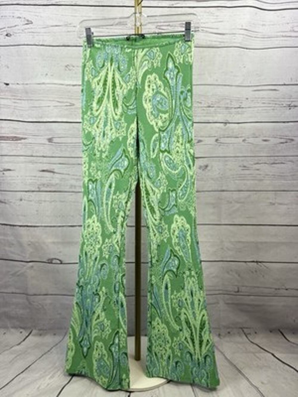 Zara Paisley Flare Pants Green Blue Size S Y2K Inspired